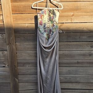 Fashion Nova Strapless Floral Dress - Multicolor and Gray